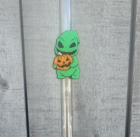 Green Monster holding a pumpkin Straw Topper