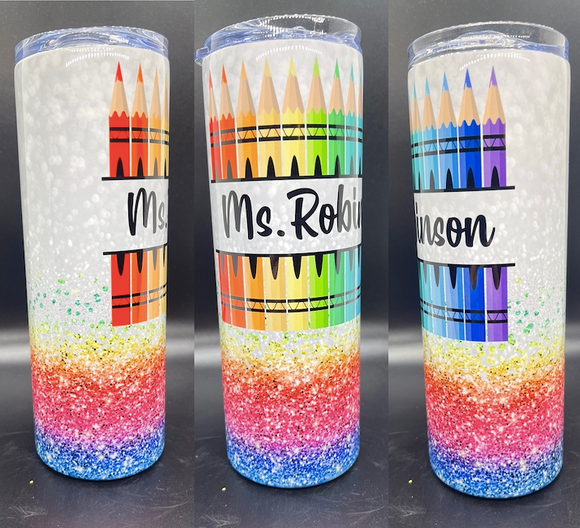 Pre Order - Rainbow pencil teacher tumbler